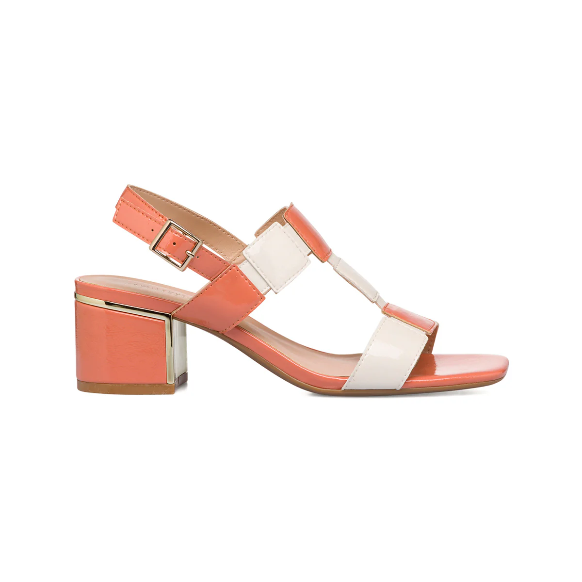 Sandali con tacco da donna arancione e bianco off-white effetto lucido con tacco a blocco 6 cm Lora - Image 4
