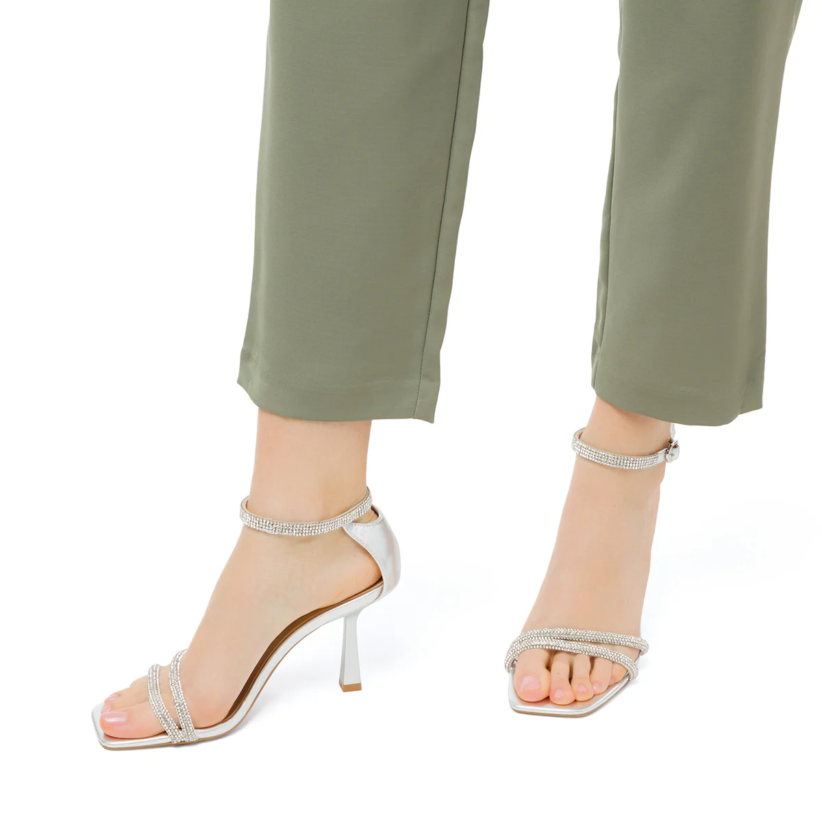 Sandali con tacco da donna argento e con dettaglio gioiello strass Swish Jeans - Image 2