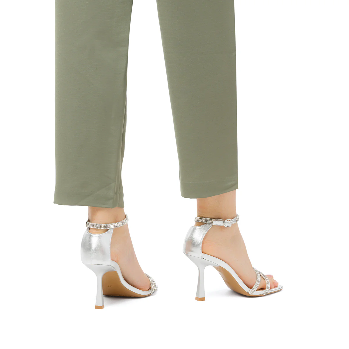 Sandali con tacco da donna argento e con dettaglio gioiello strass Swish Jeans - Image 3