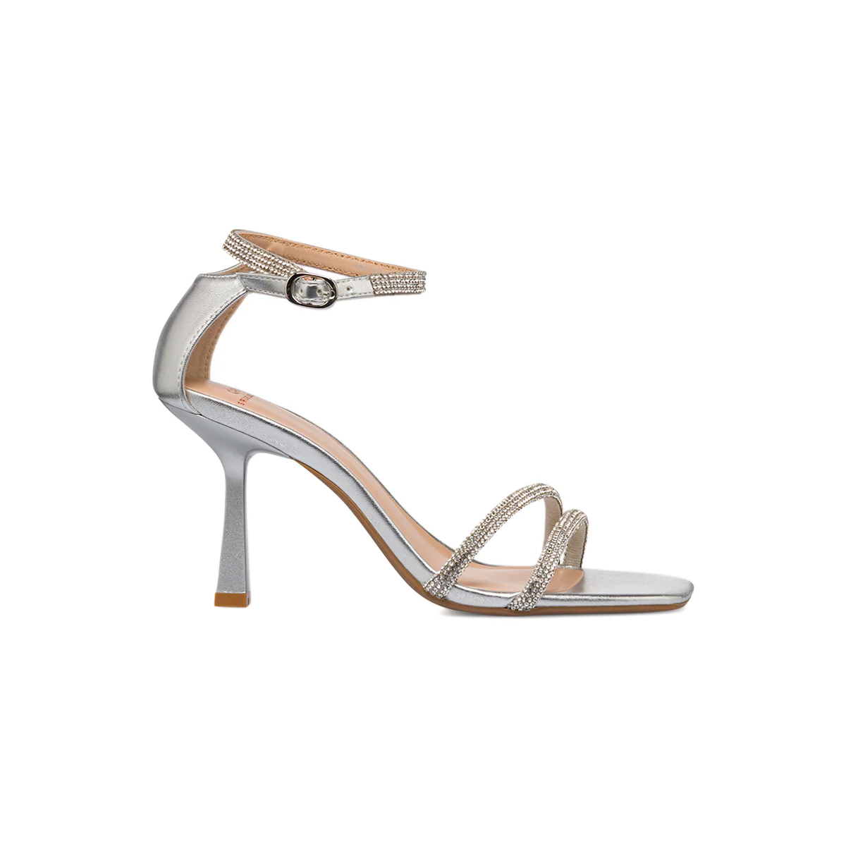 Sandali con tacco da donna argento e con dettaglio gioiello strass Swish Jeans - Image 4