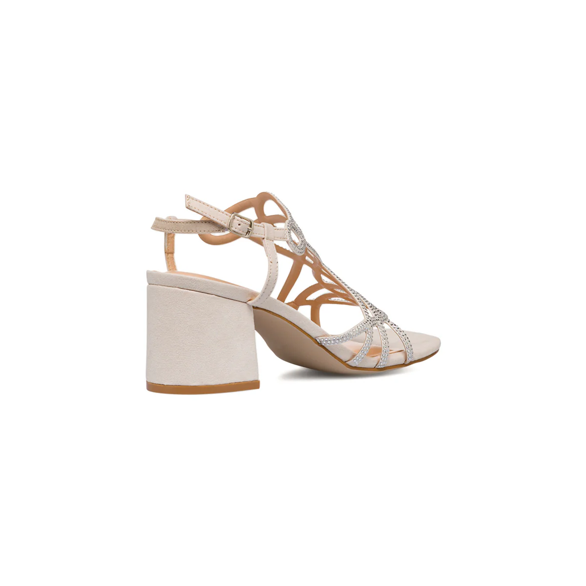 Sandali con tacco da donna beige effetto scamosciato e con gioiello strass Lora Feres - Image 8