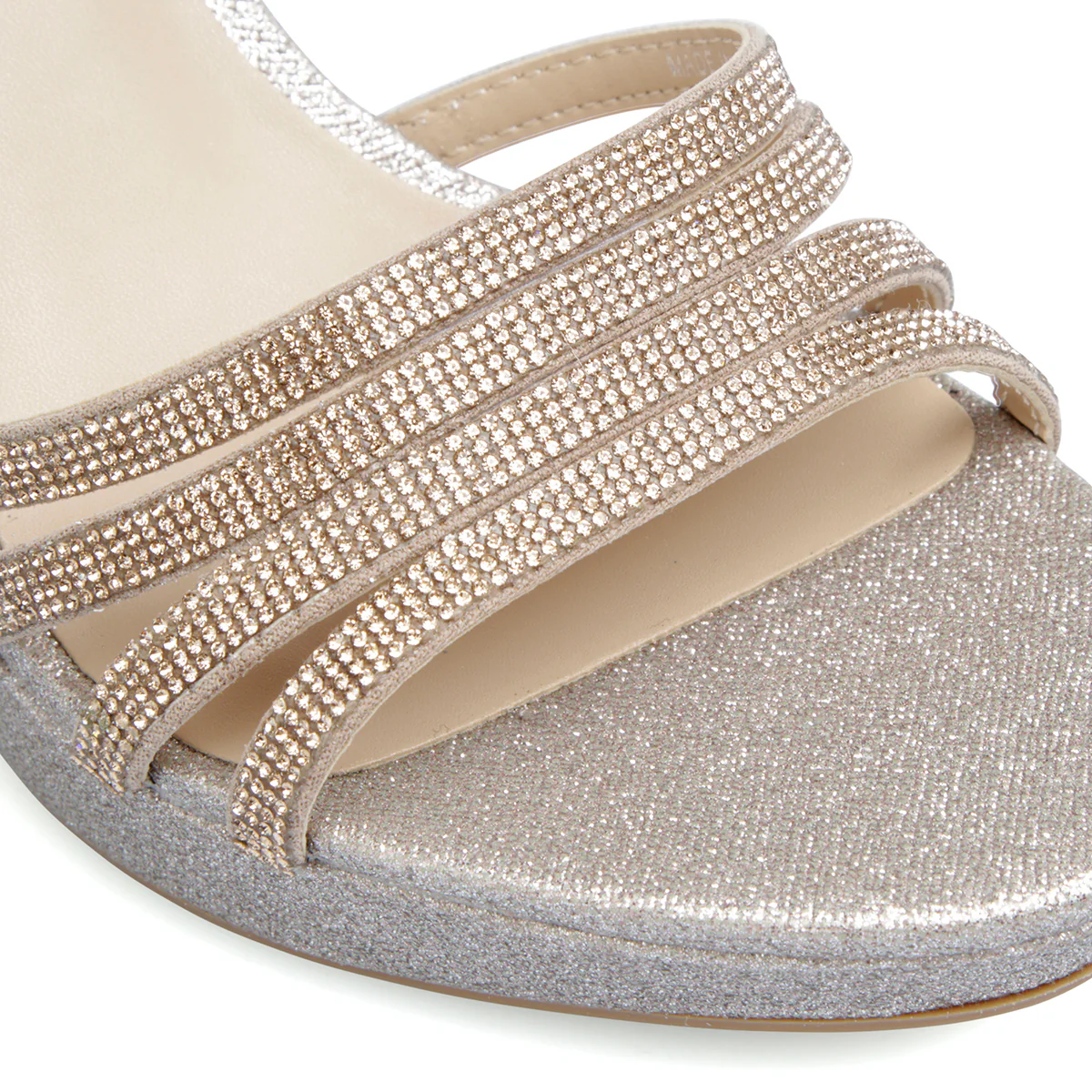 Sandali con tacco da donna champagne con dettaglio gioiello glitter e strass Lora Ferres - Image 5