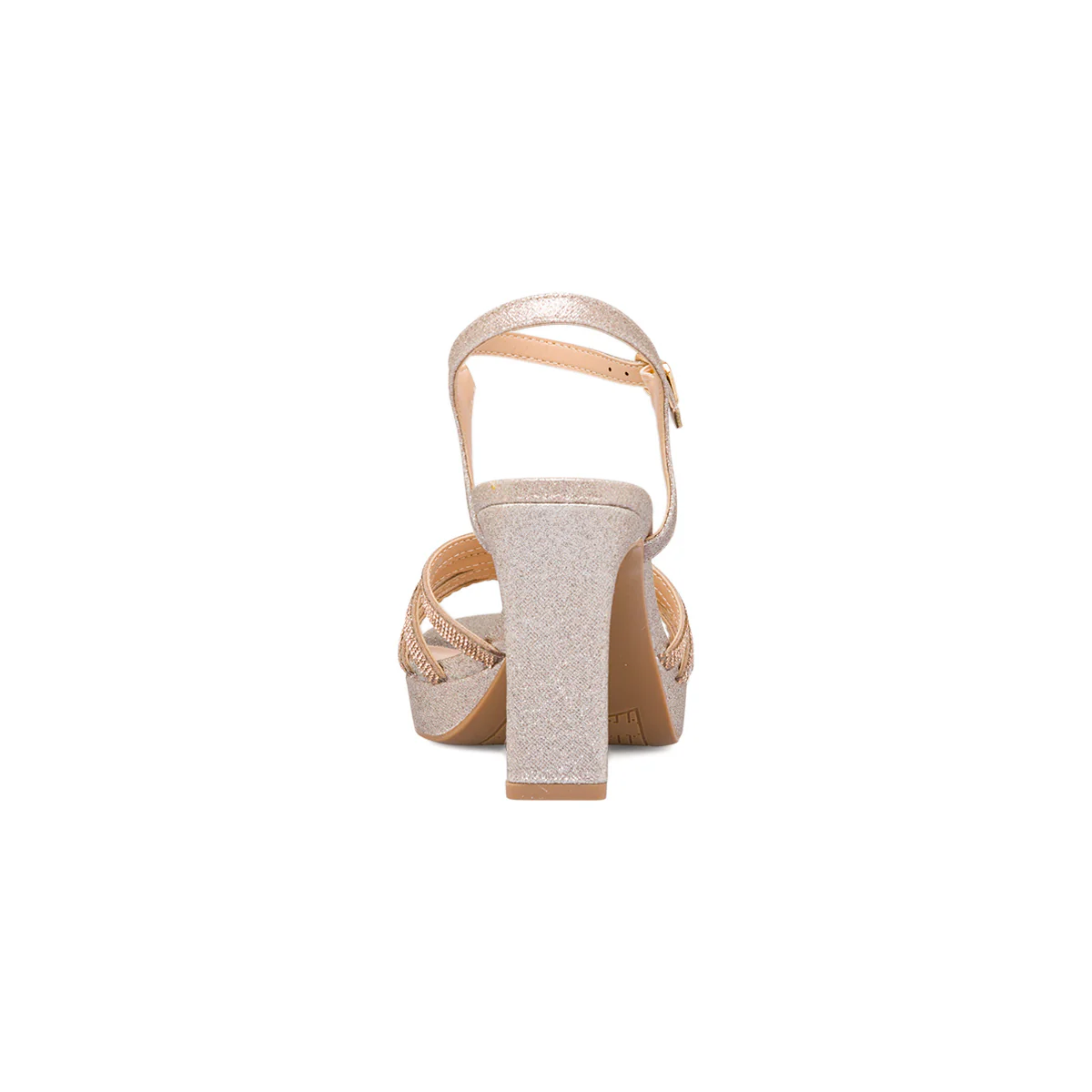 Sandali con tacco da donna champagne con dettaglio gioiello glitter e strass Lora Ferres - Image 9