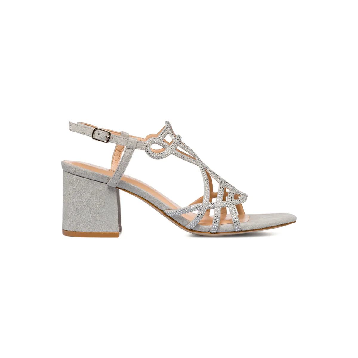 Sandali con tacco da donna grigio effetto scamosciato e con gioiello strass Lora Feres - Image 4