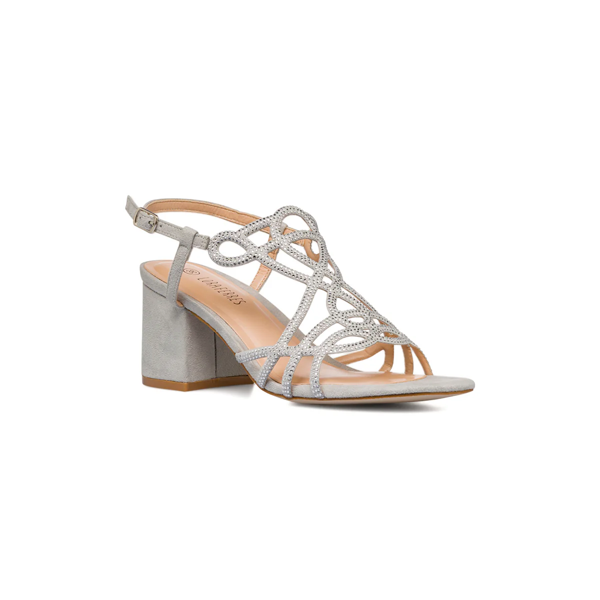 Sandali con tacco da donna grigio effetto scamosciato e con gioiello strass Lora Feres - Image 5