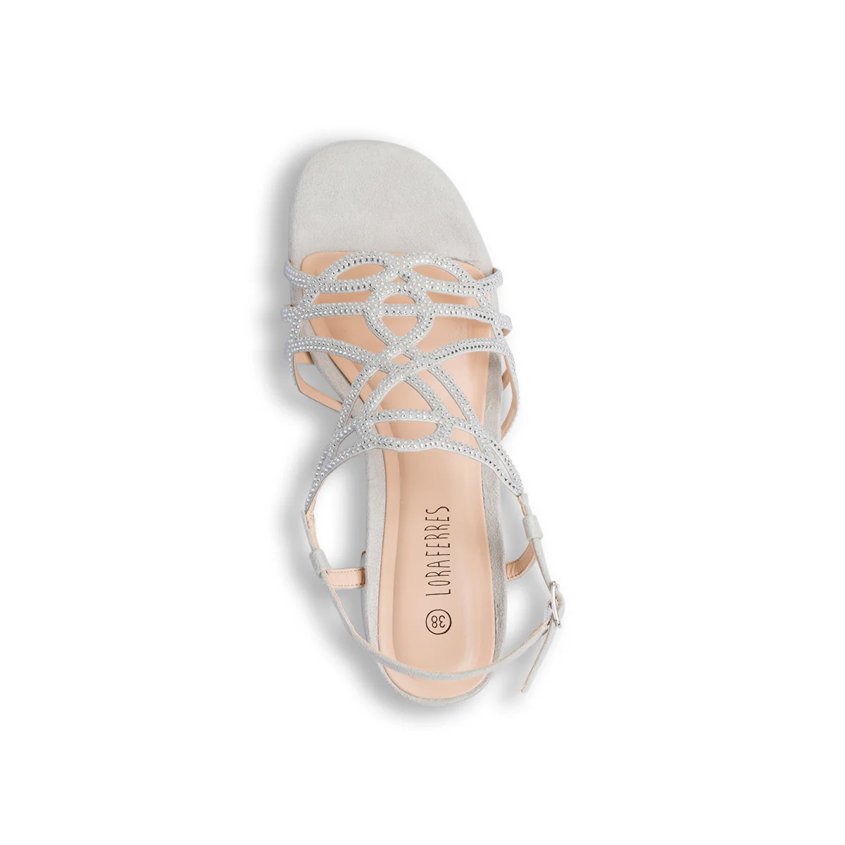 Sandali con tacco da donna grigio effetto scamosciato e con gioiello strass Lora Feres - Image 7