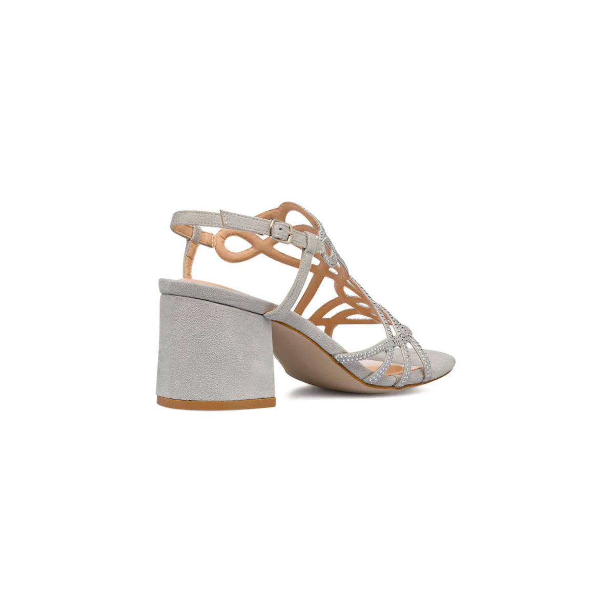 Sandali con tacco da donna grigio effetto scamosciato e con gioiello strass Lora Feres - Image 8