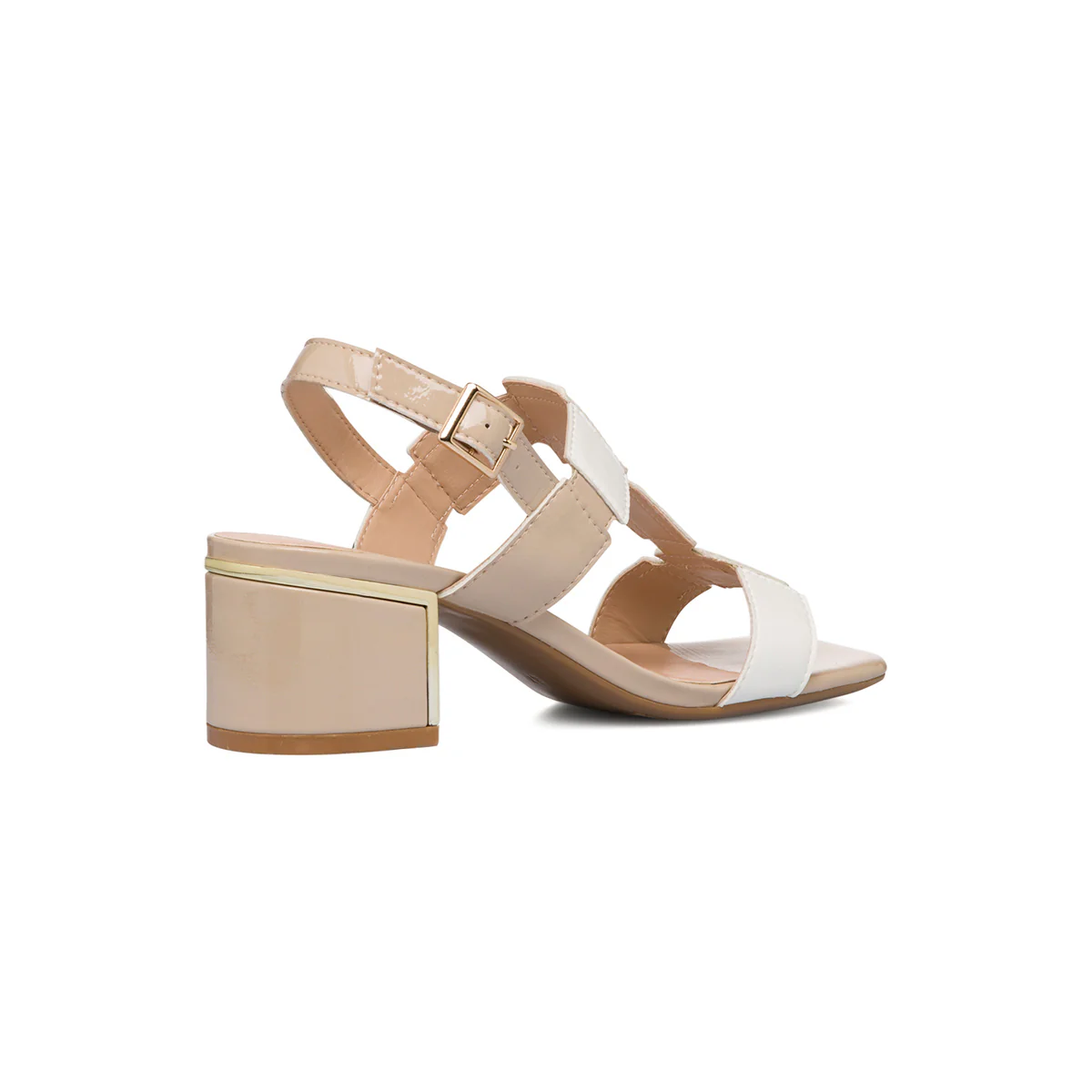 Sandali con tacco da donna nude e bianco effetto lucido con tacco a blocco 6 cm Lora Ferres - Image 6