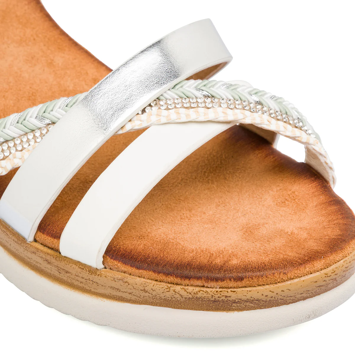 Sandali con zeppa bianchi da Donna con dettaglio gioiello strass Lora Ferres - Image 4
