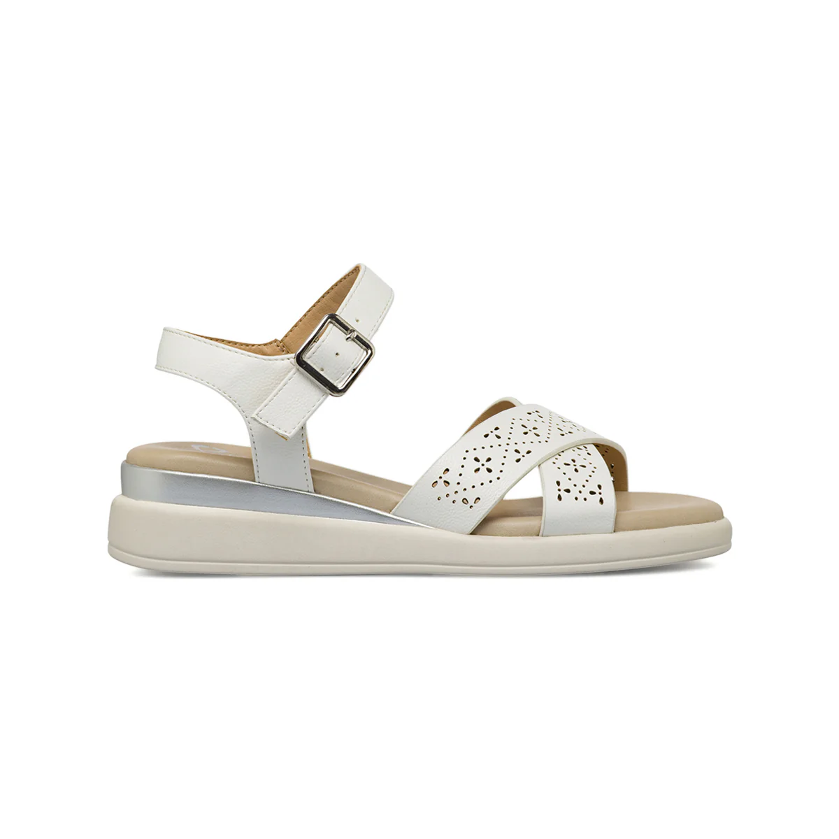 Sandali con zeppa comfort bianchi da Donna con fasce traforate P Soft