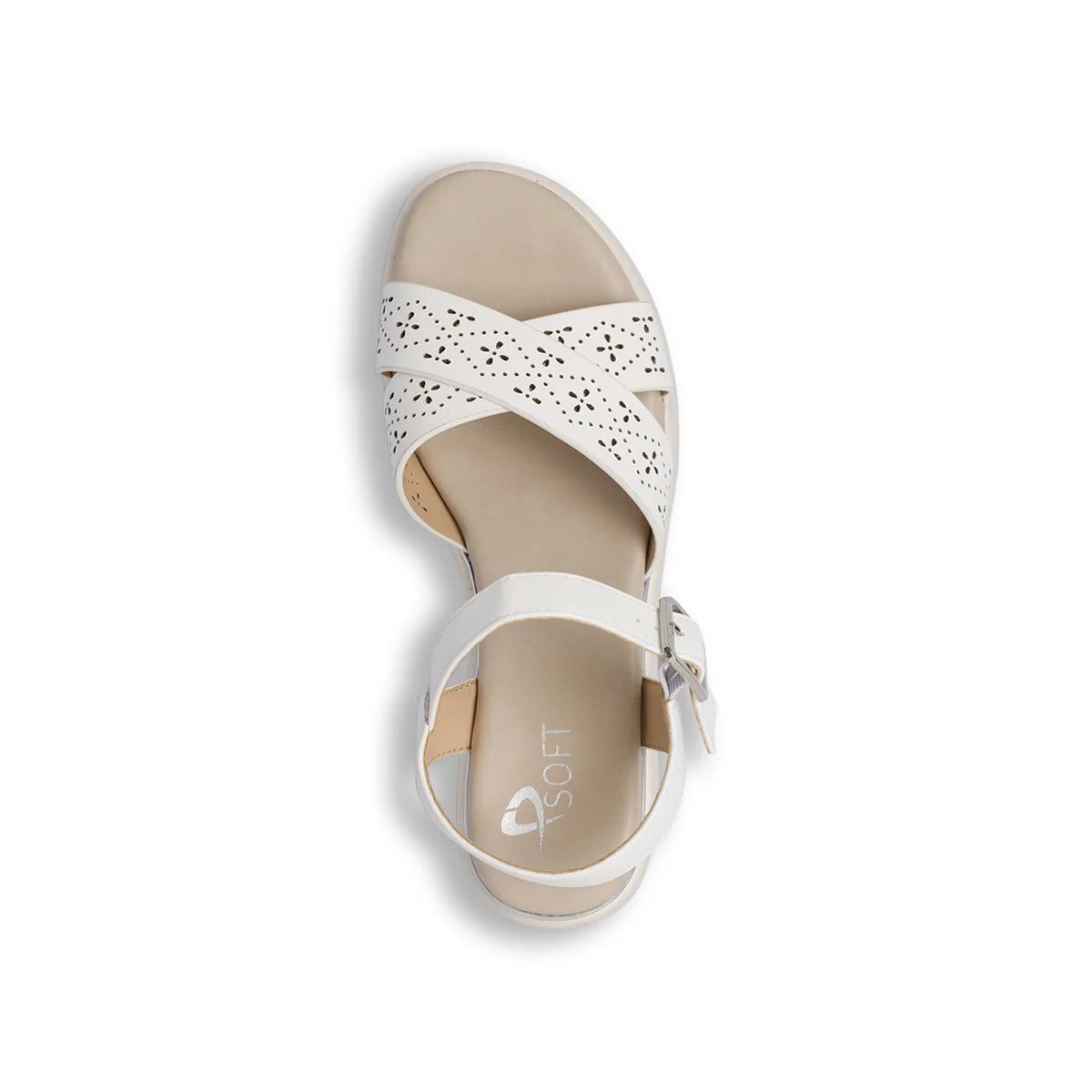 Sandali con zeppa comfort bianchi da Donna con fasce traforate P Soft - Image 5