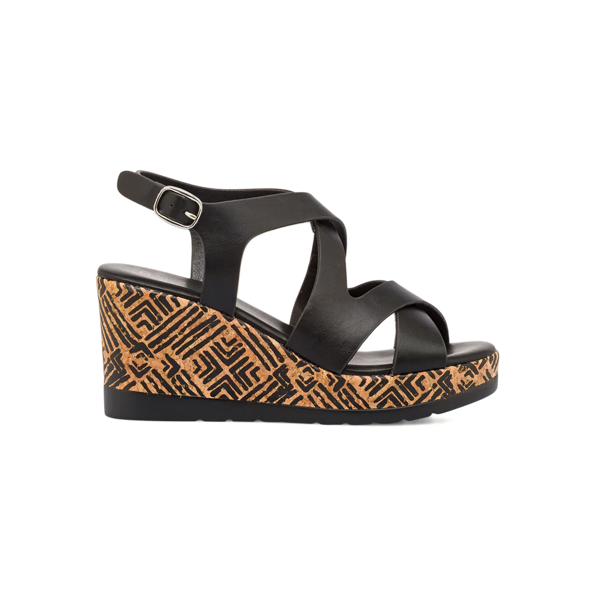 Sandali con zeppa Neri da Donna con tomaia incrociata e dettagli etnici Swish Jeans
