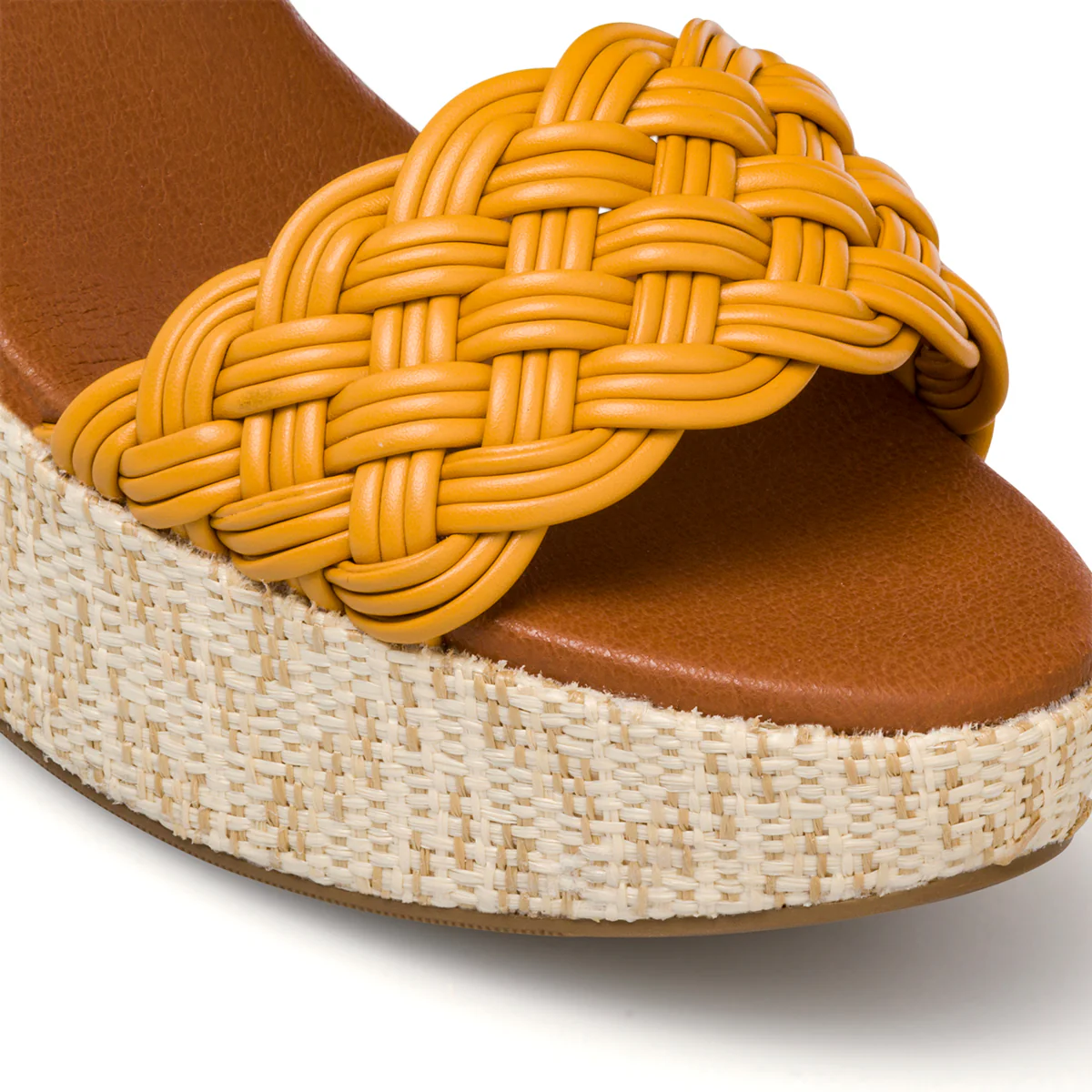 Sandali cuoio e gialli da donna con fascia effetto intrecciato e tacco 10 cm Lora Ferres - Image 15