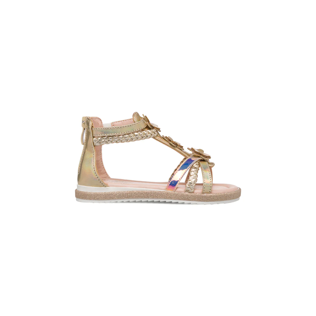 Sandali da bambina oro con dettagli fiori Le Scarpe di Alice