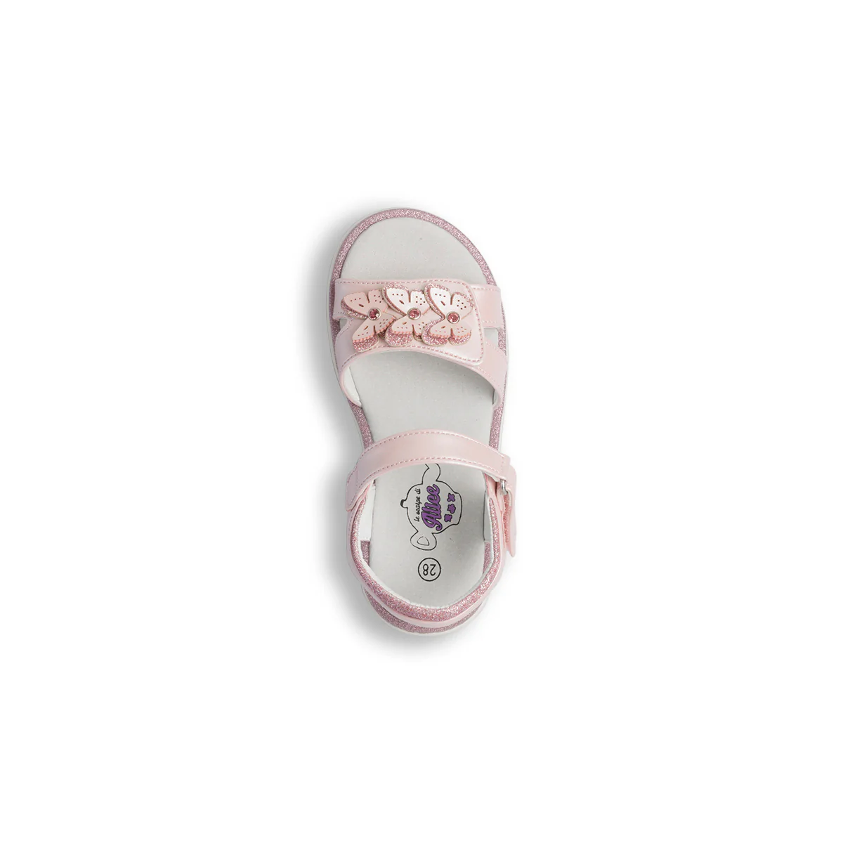 Sandali da bambina rosa con dettaglio farfalle frontale e glitter Le Scarpe di Alice - Image 5