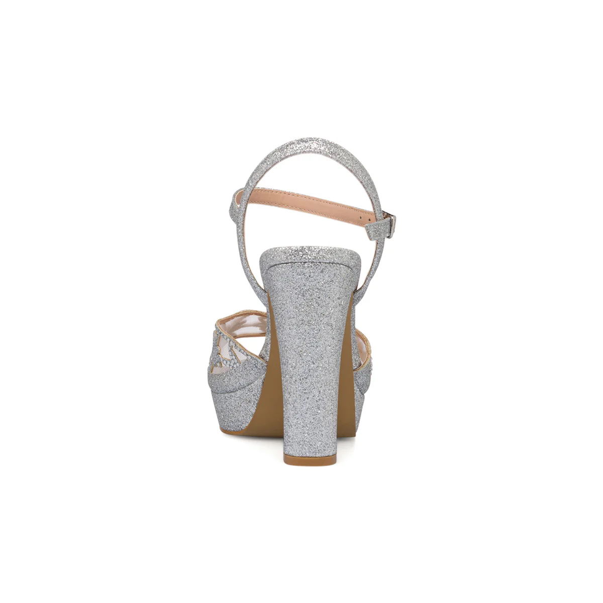 Sandali da donna argento con gioiello glitter e strass e tacco a blocco 12 cm Lora Ferres - Image 5