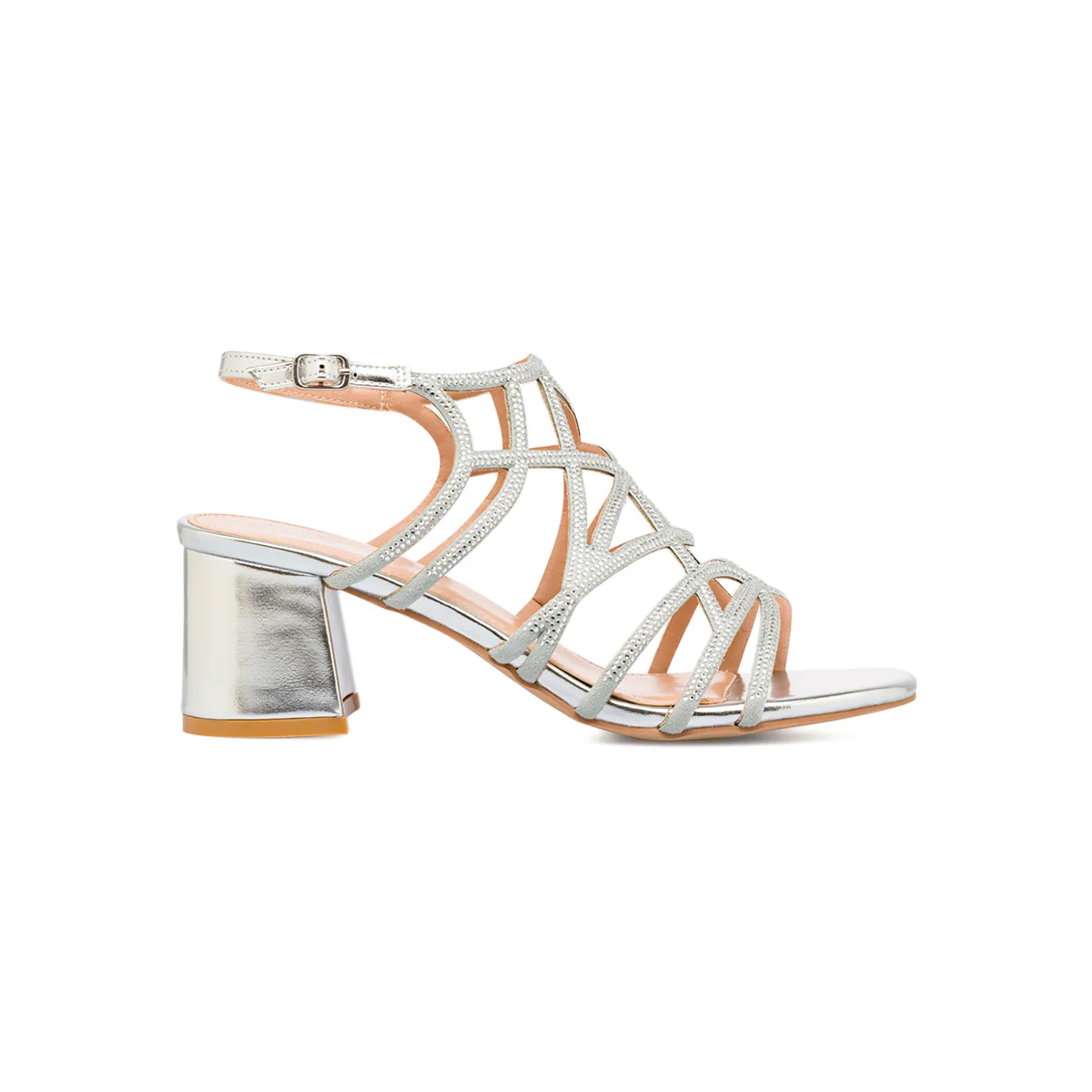 Sandali da donna argento con tomaia a tramatura gioiello elegante Lora Ferres - Image 4