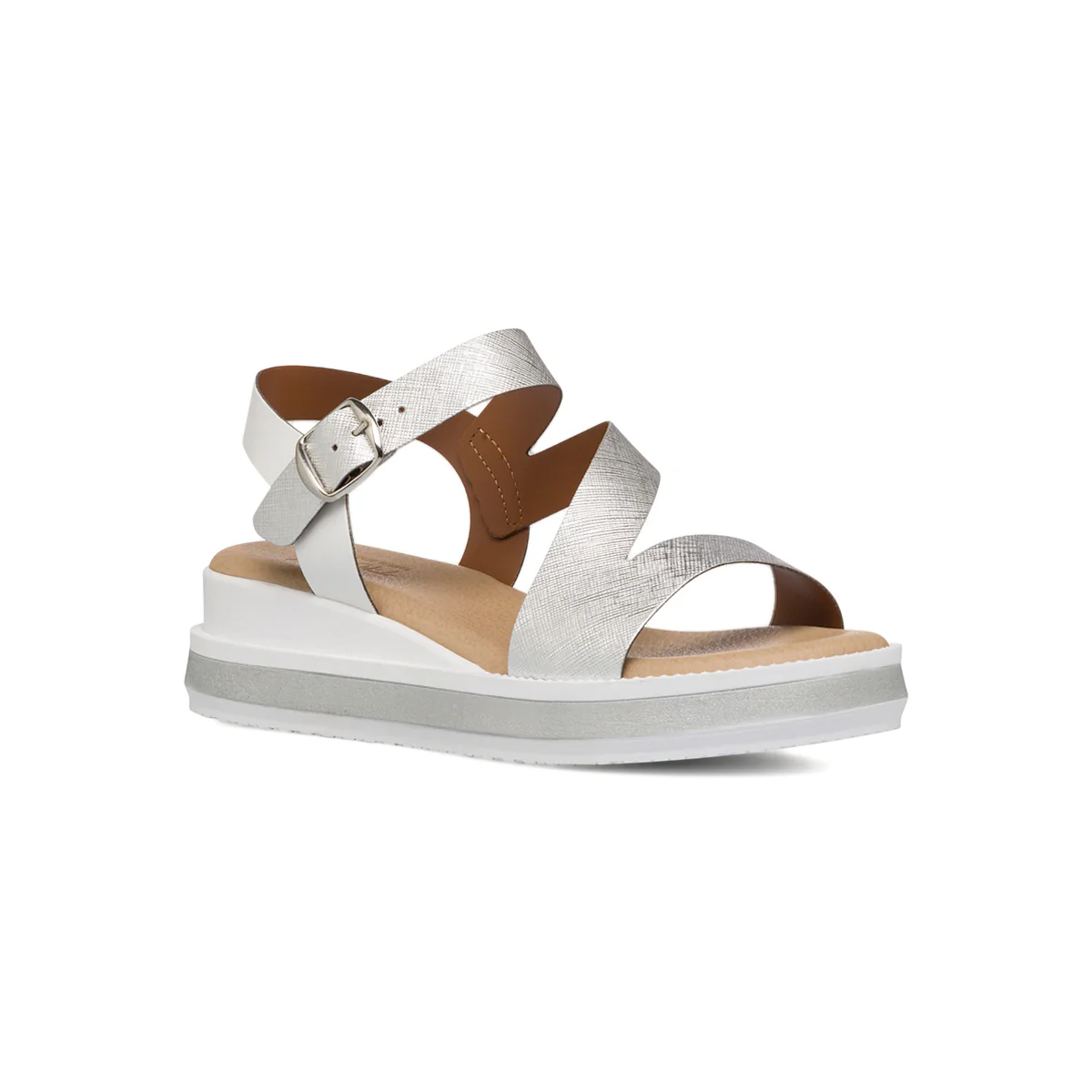 Sandali da donna argento e bianchi con zeppa 4,5 cm P Soft - Image 2