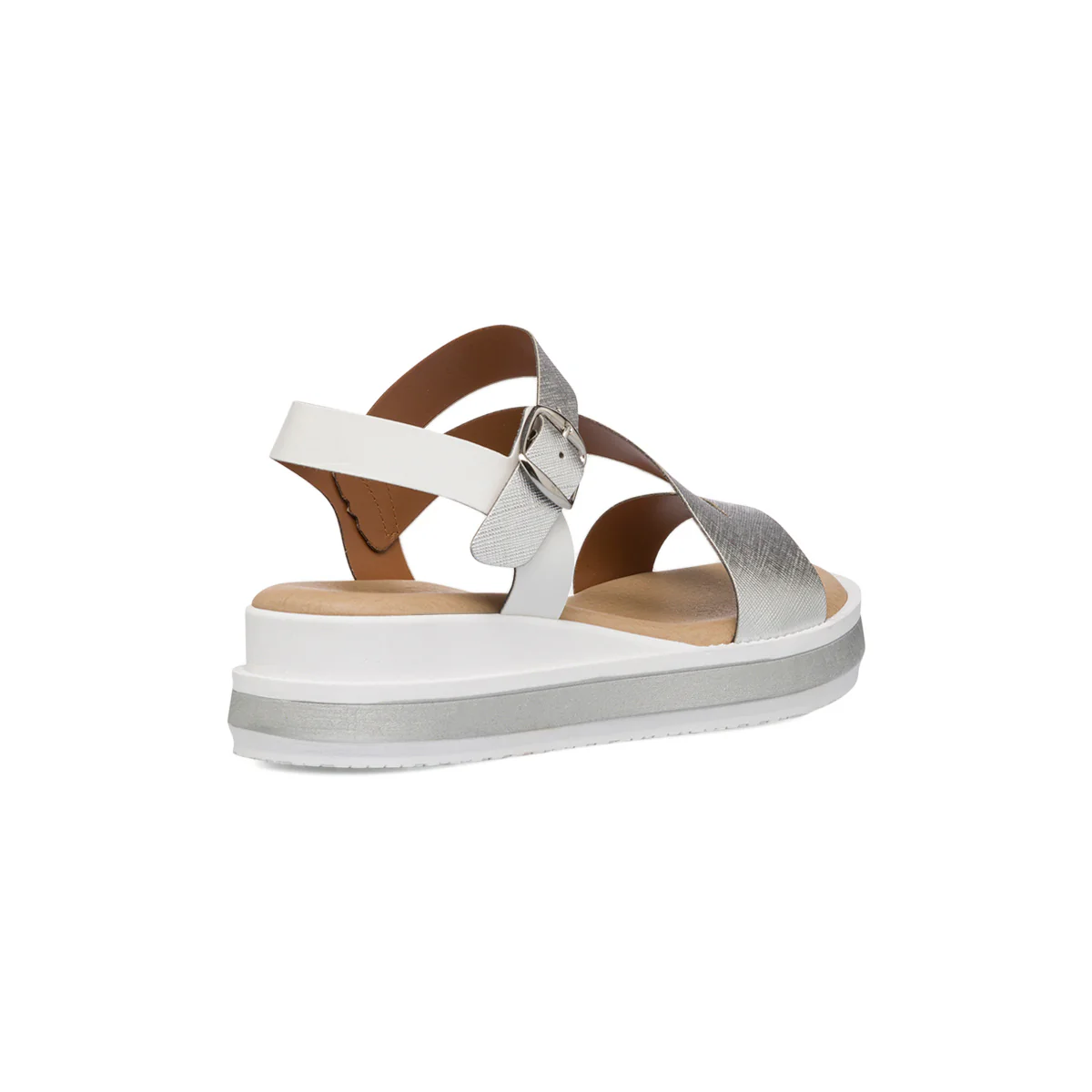 Sandali da donna argento e bianchi con zeppa 4,5 cm P Soft - Image 3