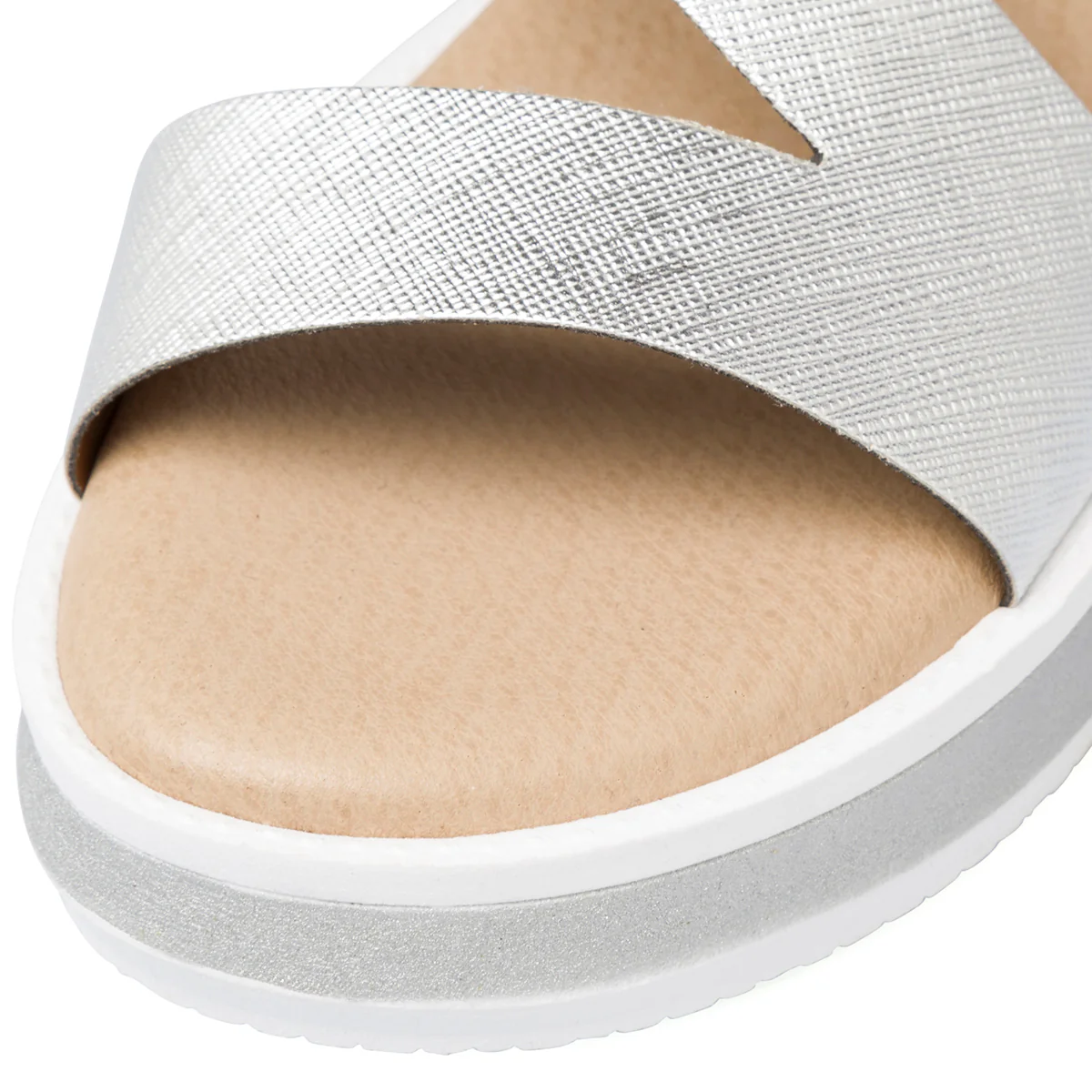 Sandali da donna argento e bianchi con zeppa 4,5 cm P Soft - Image 5