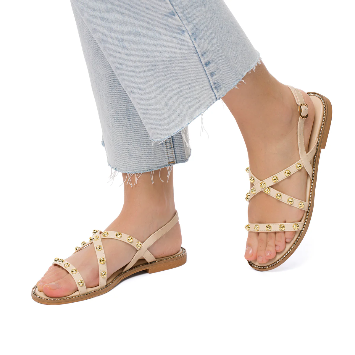Sandali da donna beige con borchiette gioiello Lora Ferres
