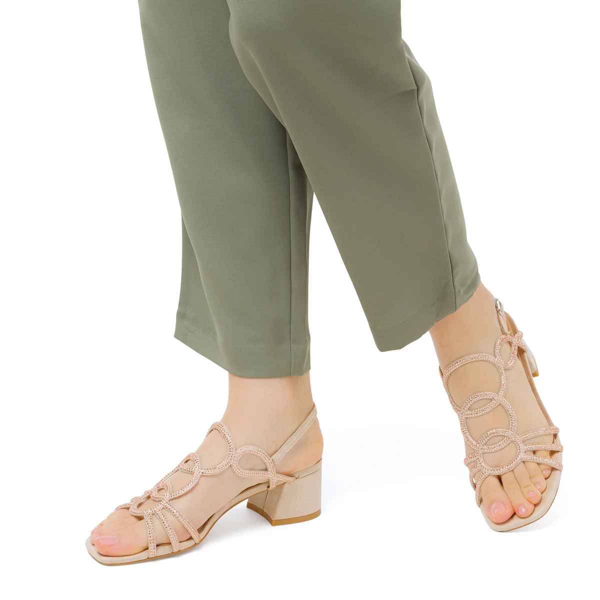 Sandali da donna beige con tacco con strass Lora Ferres - Image 3