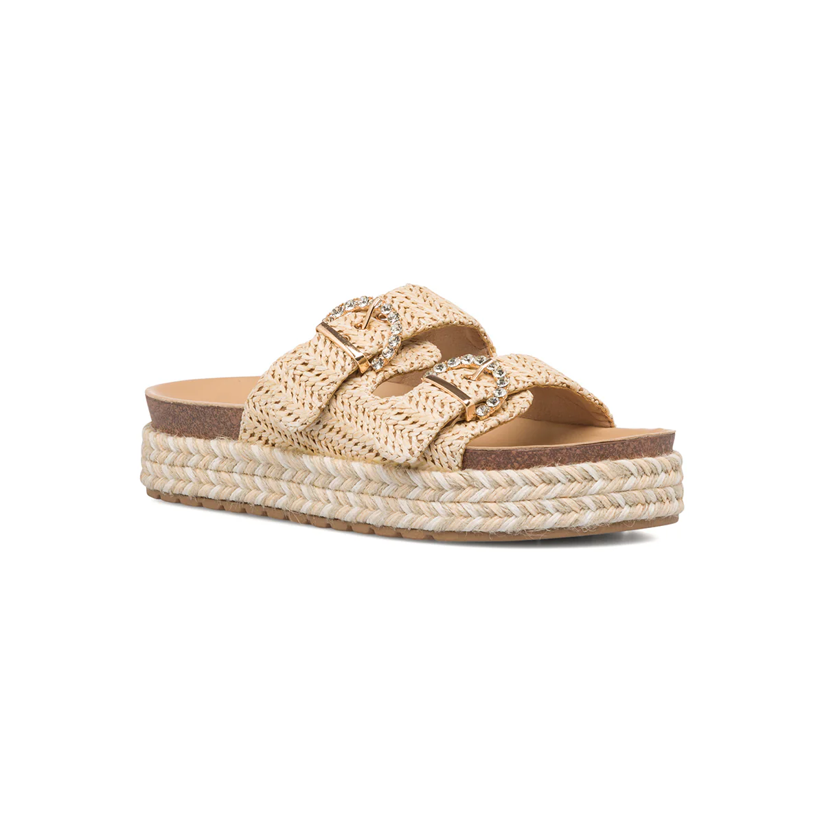 Sandali da donna beige con zeppa e doppia fibbia gioiello Lora Ferres - Image 2
