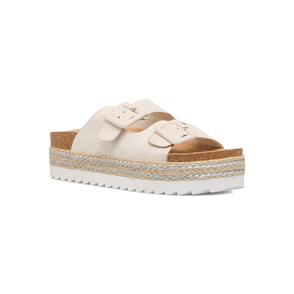 Sandali da donna beige con zeppa e doppia fibbia Lora Ferres - Image 2
