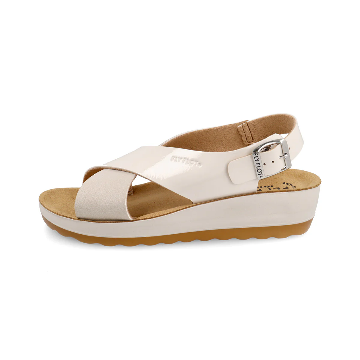 Sandali da donna beige con zeppa e fasce incrociate con cinturino elastico Fly Flot