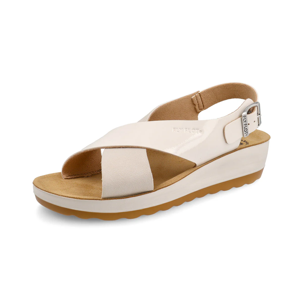 Sandali da donna beige con zeppa e fasce incrociate con cinturino elastico Fly Flot - Image 2