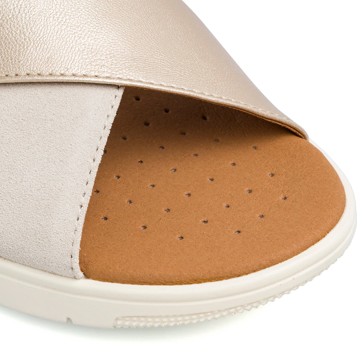 Sandali da donna beige e oro in pelle scamosciata Geox Dandra - Image 5