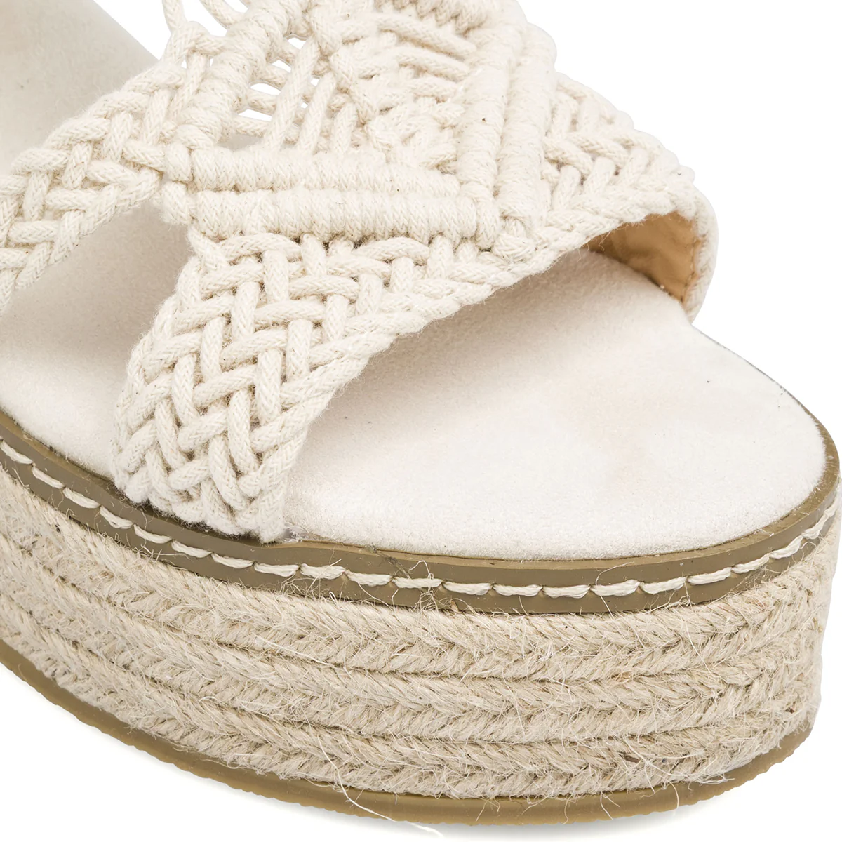 Sandali da Donna beige effetto crochet con zeppa 8 cm Lora Ferres - Image 4
