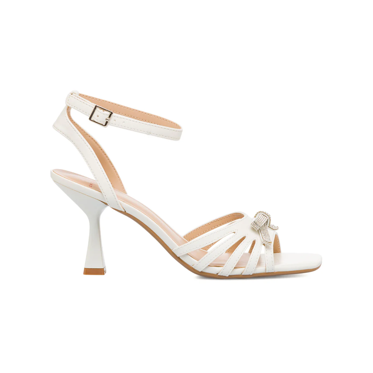 Sandali da donna bianchi con tacco a campana e fiocco strass Swish Jeans - Image 8