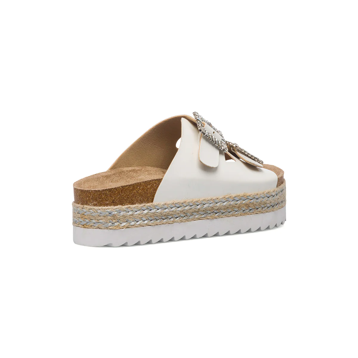 Sandali da donna bianchi con zeppa 4 cm e fibbie con perline Lora Ferres - Image 10