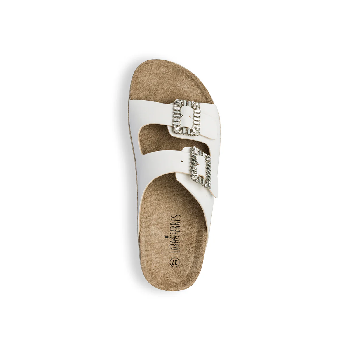 Sandali da donna bianchi con zeppa 4 cm e fibbie con perline Lora Ferres - Image 15