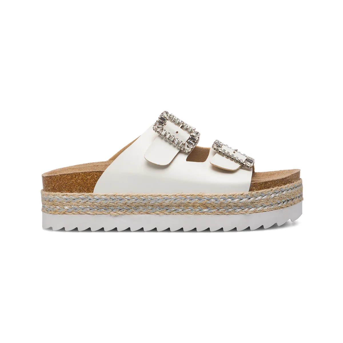 Sandali da donna bianchi con zeppa 4 cm e fibbie con perline Lora Ferres - Image 8