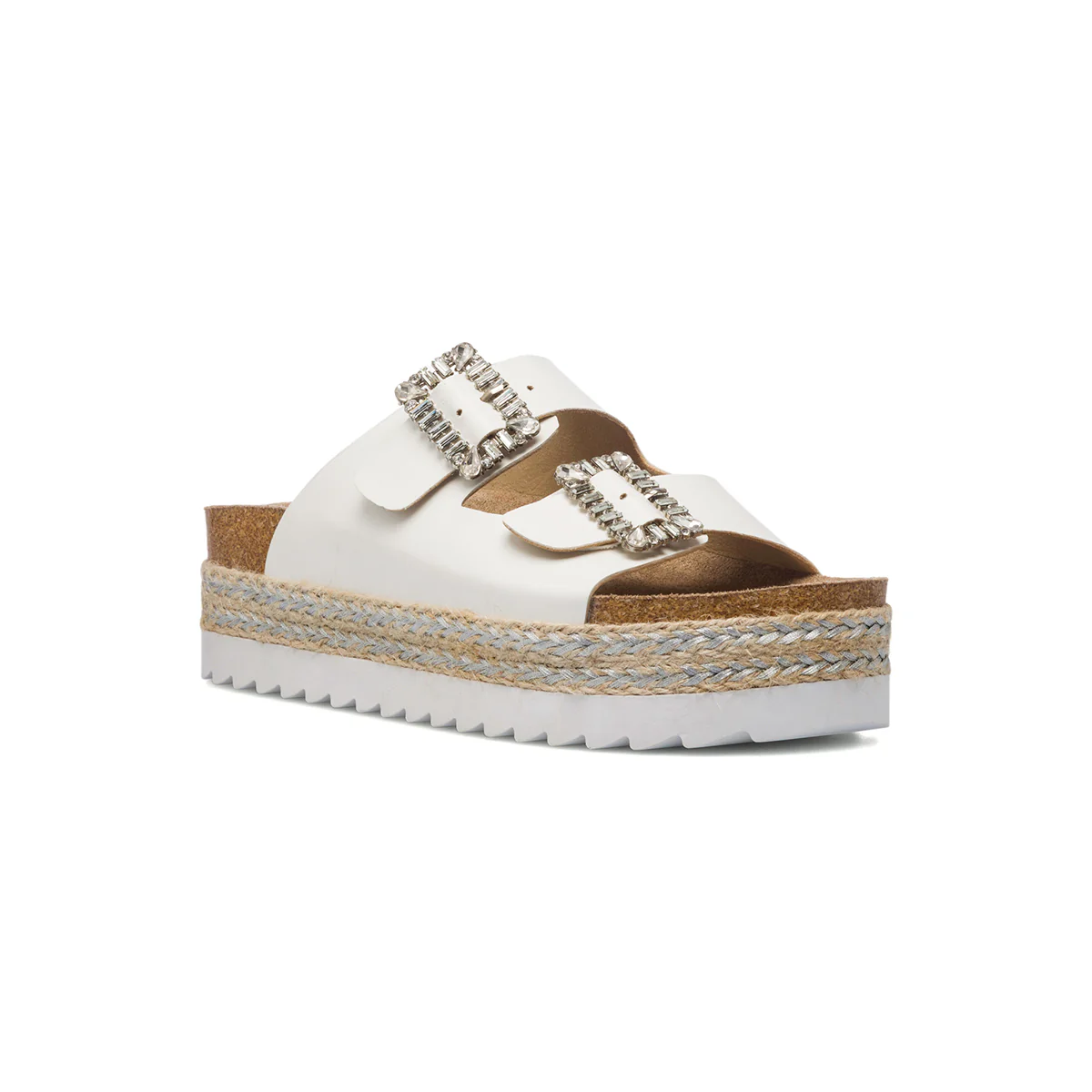 Sandali da donna bianchi con zeppa 4 cm e fibbie con perline Lora Ferres - Image 9