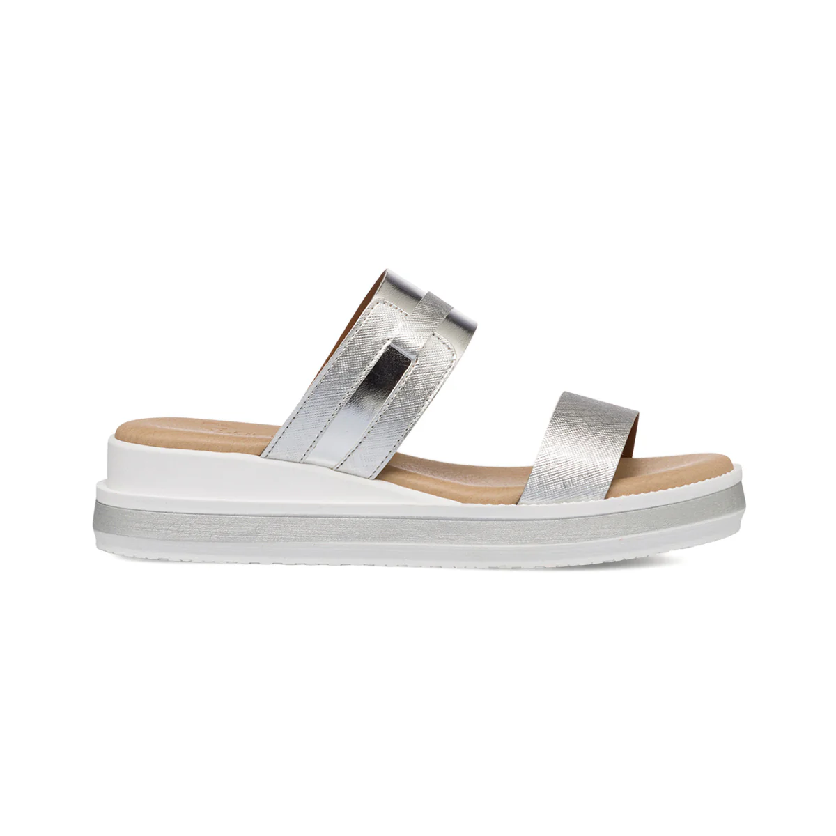 Sandali da donna bianchi e argento con zeppa 4,5 cm P Soft