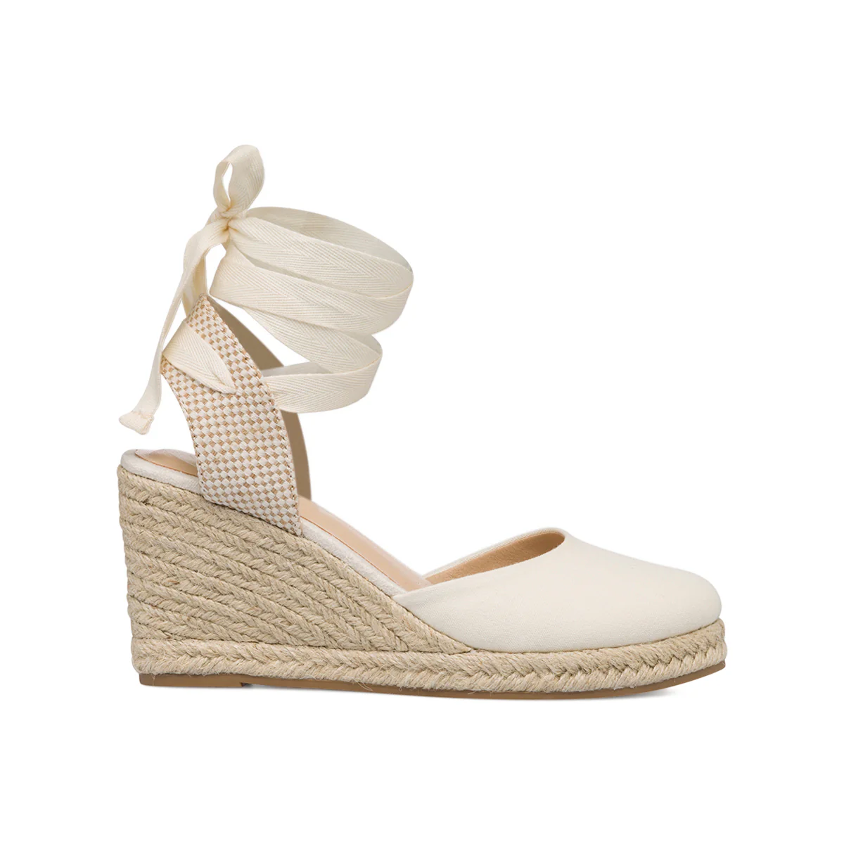 Sandali da donna bianco off-white con zeppa effetto rafia Lora Ferres - Image 4