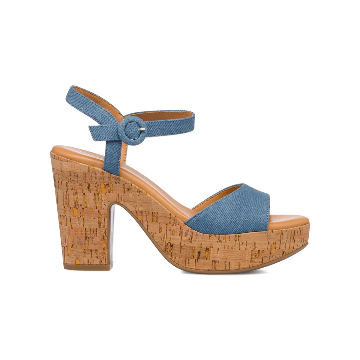 Sandali da donna blu jeans con tacco 10,5 cm e plateau Lora Ferres
