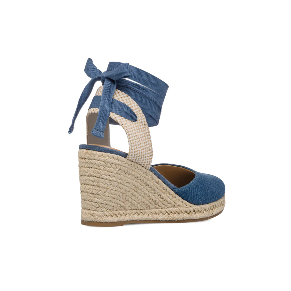 Sandali da donna blu jeans con zeppa effetto rafia Lora Ferres - Image 6