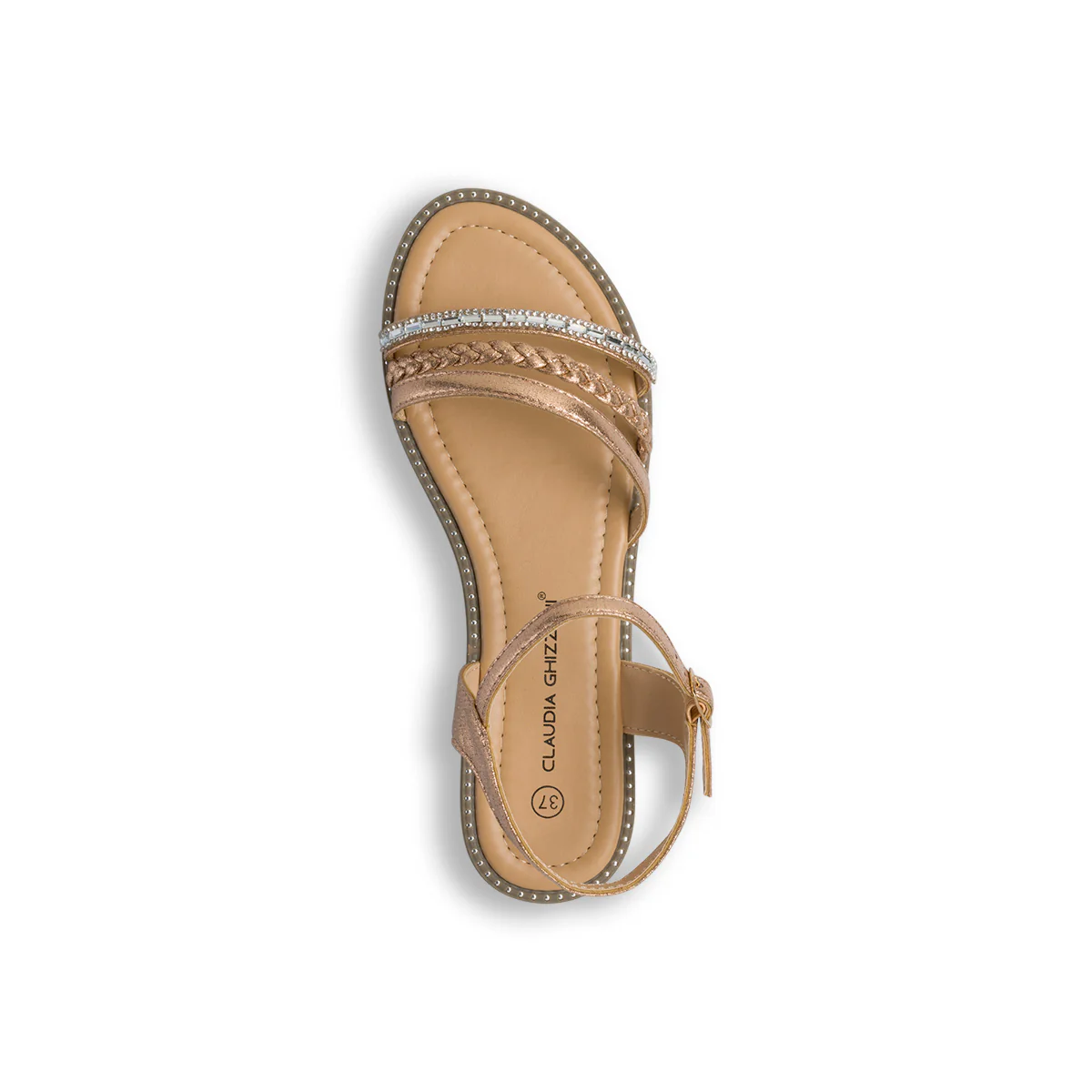 Sandali da donna champagne con dettaglio gioiello strass Lora Ferres - Image 6