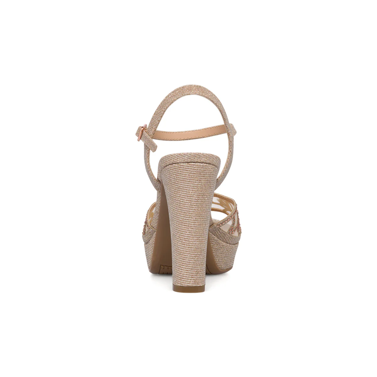 Sandali da donna champagne con gioiello glitter e strass e tacco a blocco 12 cm Lora Ferres - Image 5