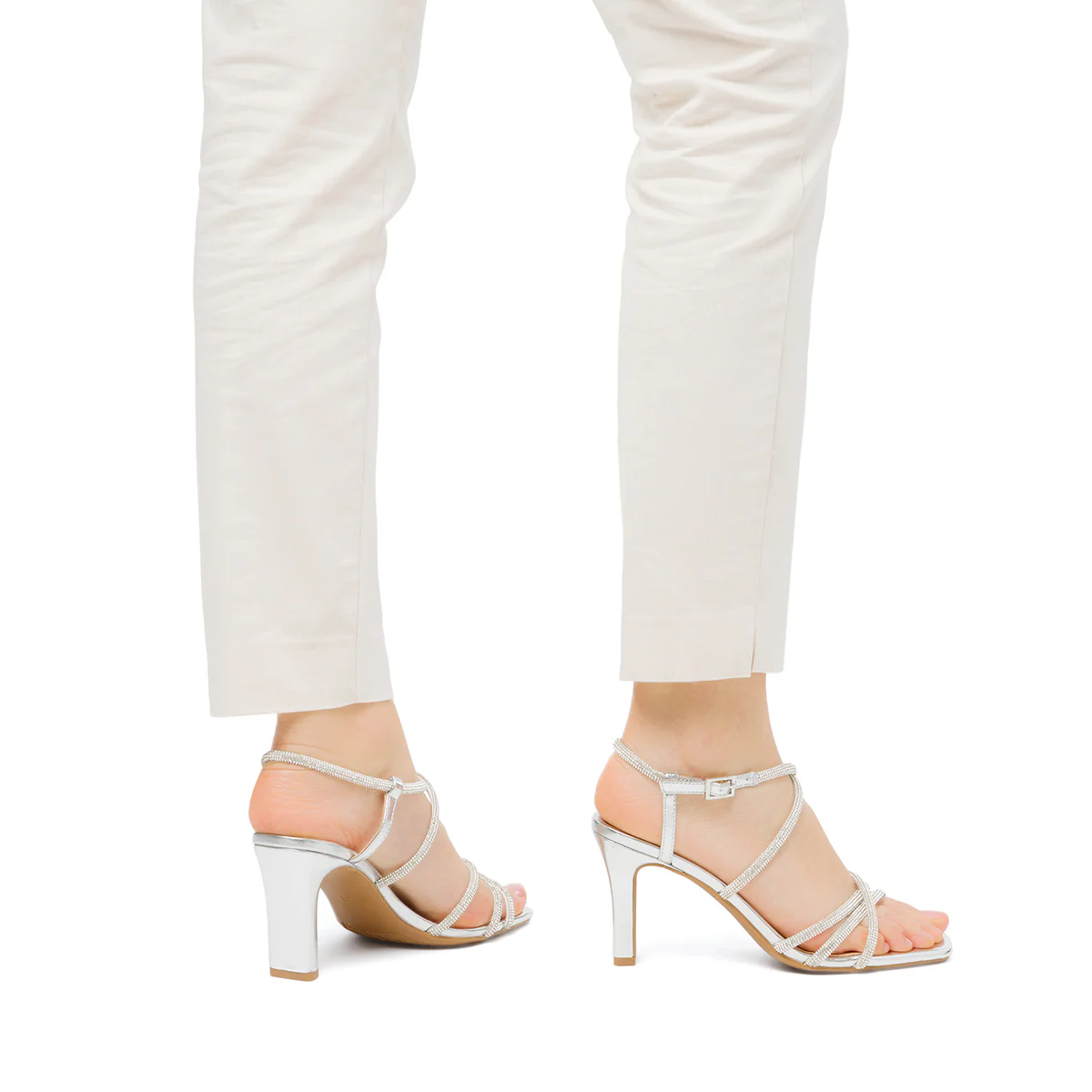 Sandali da donna con tacco a blocco argento e con strass Swish Jeans - Image 3