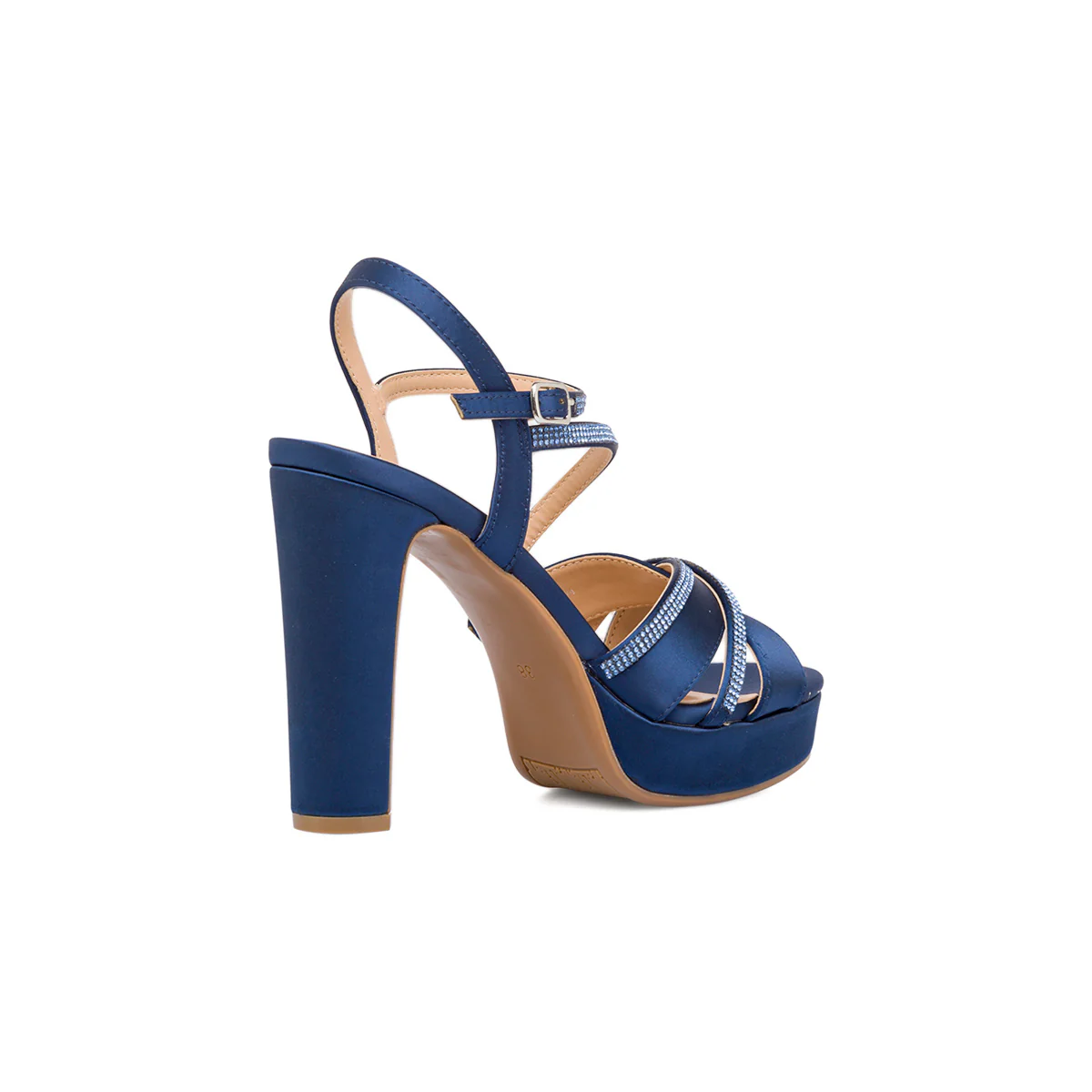 Sandali da donna con tacco blu effetto satinato Lora Ferres - Image 6