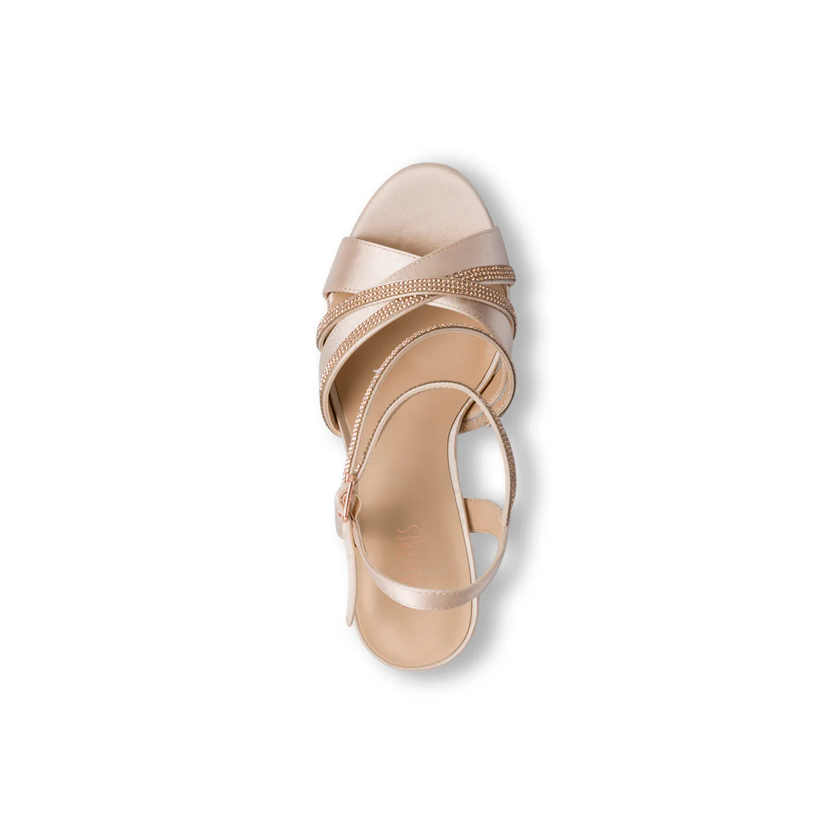 Sandali da donna con tacco nude e oro effetto satinato e gioiello strass Lora Ferres - Image 7