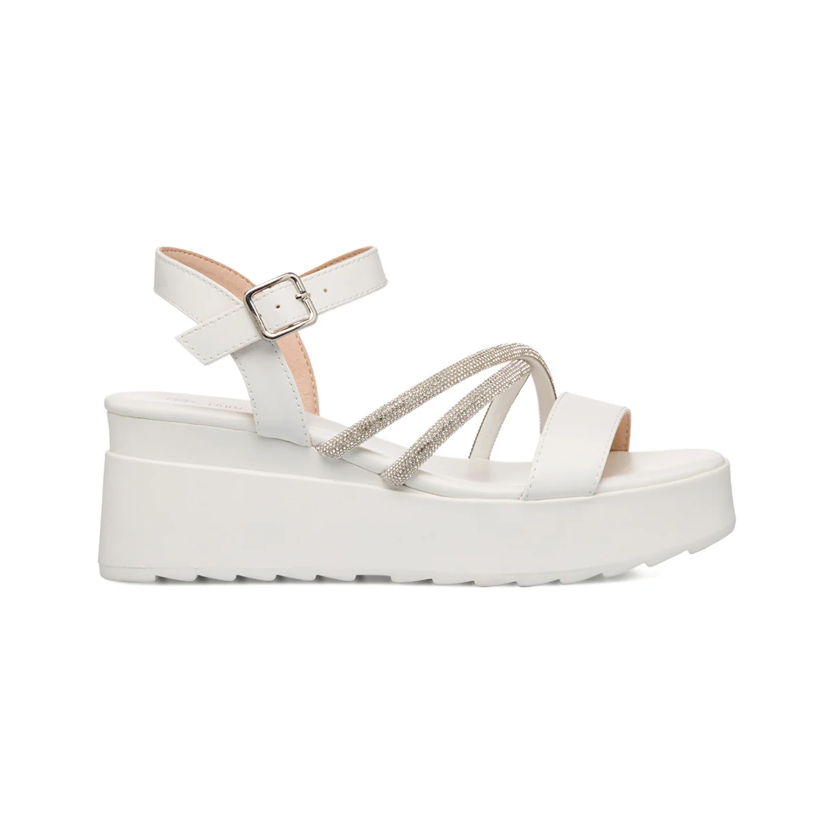 Sandali da donna con zeppa 7 cm bianchi e dettaglio gioiello strass Swish Jeans