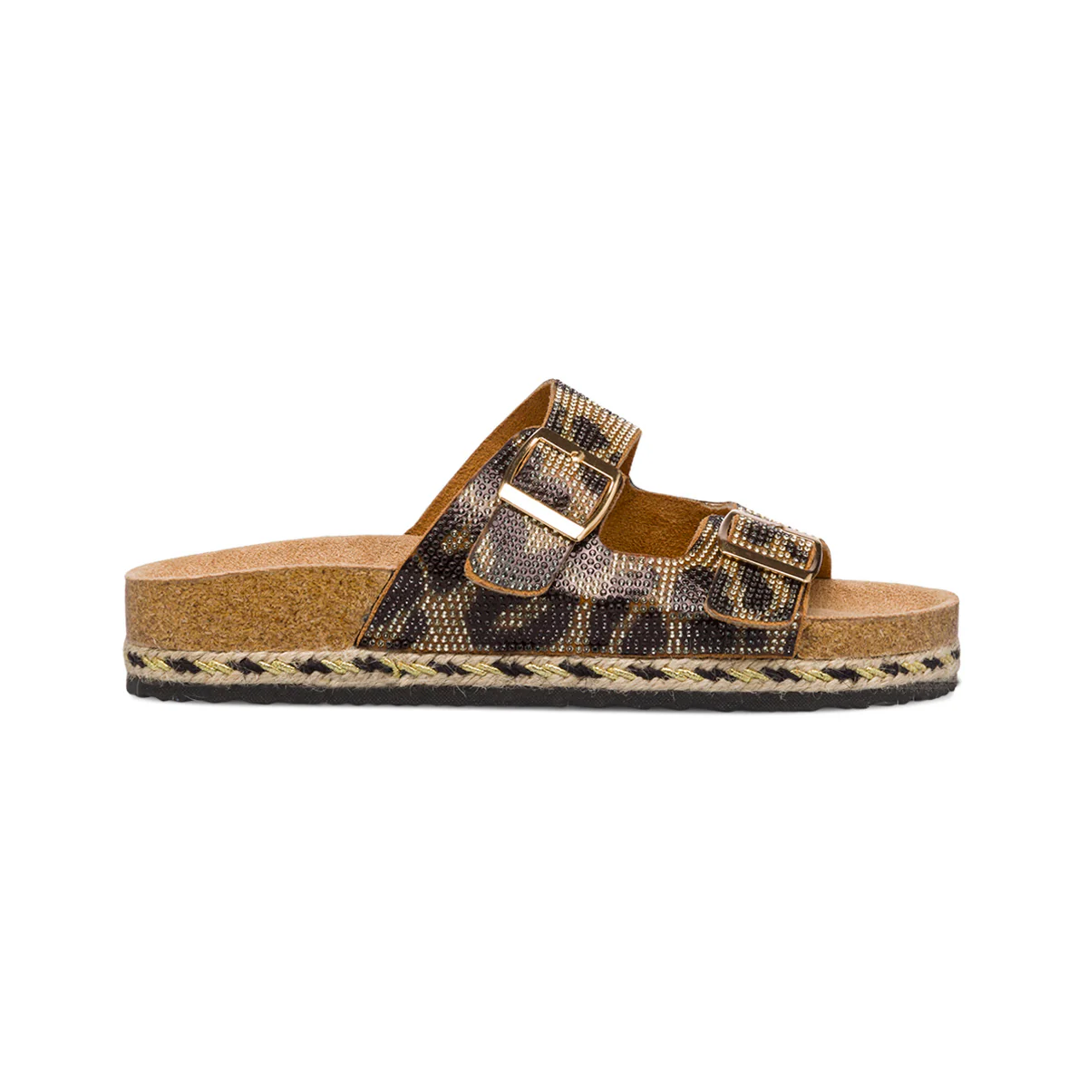 Sandali da Donna fantasia Leopardata con Strass e dettagli in Rafia Lora Ferres