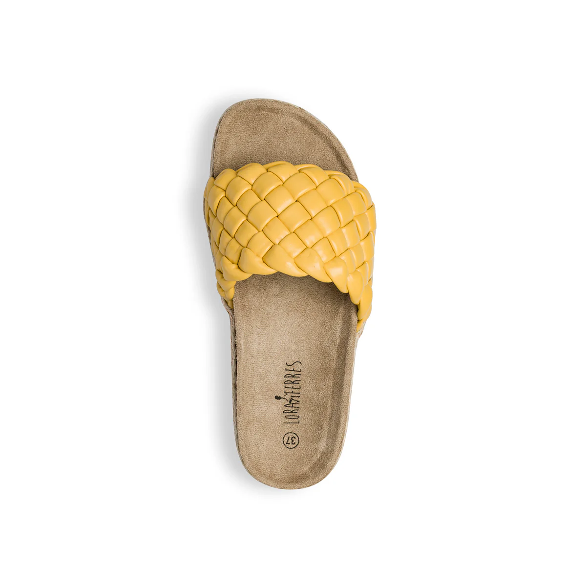 Sandali da donna giallo ocra con zeppa 4 cm e fascia effetto intrecciato Lora Ferres - Image 15