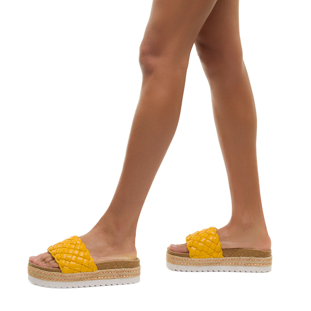 Sandali da donna giallo ocra con zeppa 4 cm e fascia effetto intrecciato Lora Ferres - Image 7